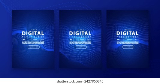Poster brochure cover banner presentation layout template, technology digital futuristic internet network connection blue background, abstract cyber future tech communication, Ai big data science 3d