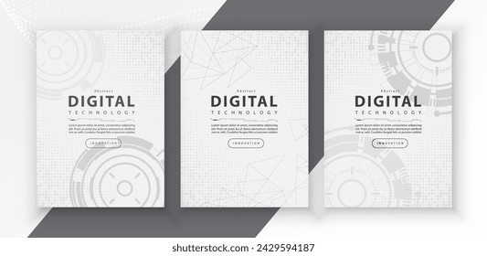 Poster brochure cover banner presentation layout template, technology digital futuristic internet network connection white background, abstract cyber future tech communication, Ai big data science 3d