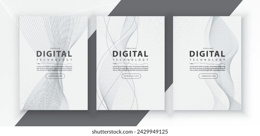 Poster brochure cover banner presentation layout template, technology digital futuristic internet network connection white background, abstract cyber future tech communication, Ai big data science 3d