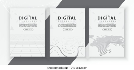 Poster brochure cover banner presentation layout template, technology digital futuristic internet network connection white background, abstract cyber future tech communication, Ai big data science 3d