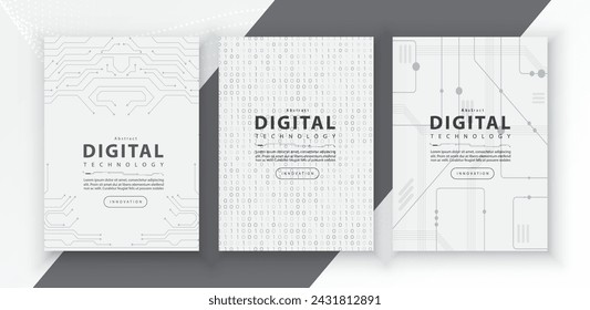 Poster brochure cover banner presentation layout template, technology digital futuristic internet network connection white background, abstract cyber future tech communication, Ai big data science 3d