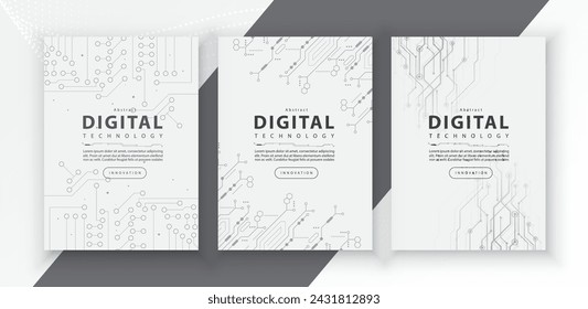 Plantilla de diseño de presentación de banner de portada de folleto de póster, tecnología digital futurista conexión de red de Internet fondo blanco, comunicación abstracta de tecnología del futuro cibernético, Ai big data science 3d