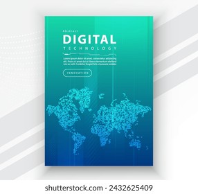 Poster brochure cover banner presentation layout template, Technology digital futuristic internet network connection green blue background, Abstract cyber future tech communication Ai big data science