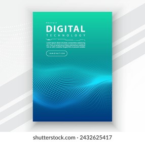 Poster brochure cover banner presentation layout template, Technology digital futuristic internet network connection green blue background, Abstract cyber future tech communication Ai big data science