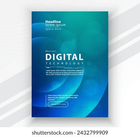 Poster brochure cover banner presentation layout template, Technology digital futuristic internet network connection green blue background, Abstract cyber future tech communication Ai big data science