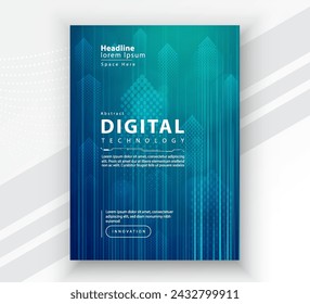 Poster brochure cover banner presentation layout template, Technology digital futuristic internet network connection green blue background, Abstract cyber future tech communication Ai big data science