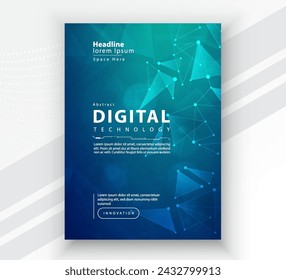 Poster brochure cover banner presentation layout template, Technology digital futuristic internet network connection green blue background, Abstract cyber future tech communication Ai big data science