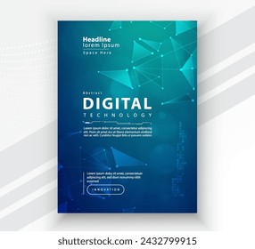 Poster brochure cover banner presentation layout template, Technology digital futuristic internet network connection green blue background, Abstract cyber future tech communication Ai big data science