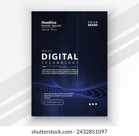 Poster brochure cover banner presentation layout template, Technology digital futuristic internet network connection blue background, Abstract cyber future tech communication, Ai big data science post