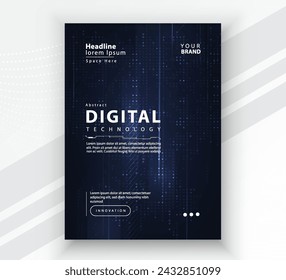 Poster brochure cover banner presentation layout template, Technology digital futuristic internet network connection blue background, Abstract cyber future tech communication, Ai big data science post