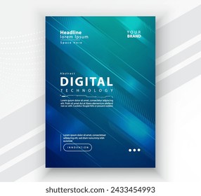 Poster brochure cover banner presentation layout template, Technology digital futuristic internet network connection green blue background, Abstract cyber future tech communication Ai big data science