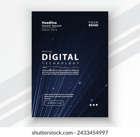 Poster brochure cover banner presentation layout template, Technology digital futuristic internet network connection blue background, Abstract cyber future tech communication, Ai big data science post