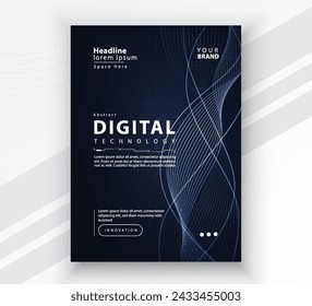 Plantilla de diseño de presentación de banner de portada de folleto de póster, Tecnología digital futurista de conexión de red de Internet de fondo azul, Comunicación tecnológica de futuro cibernético abstracto, Ai big data science post