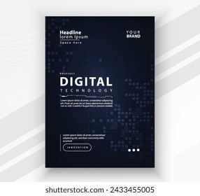 Poster brochure cover banner presentation layout template, Technology digital futuristic internet network connection blue background, Abstract cyber future tech communication, Ai big data science post