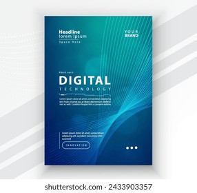 Poster brochure cover banner presentation layout template, Technology digital futuristic internet network connection green blue background, Abstract cyber future tech communication Ai big data science