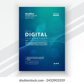 Poster brochure cover banner presentation layout template, Technology digital futuristic internet network connection green blue background, Abstract cyber future tech communication Ai big data science