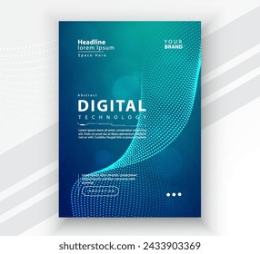 Poster brochure cover banner presentation layout template, Technology digital futuristic internet network connection green blue background, Abstract cyber future tech communication Ai big data science