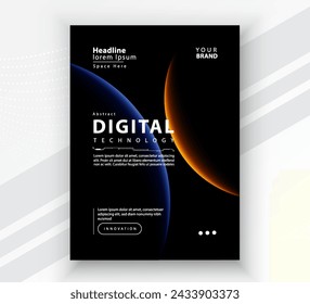 Plantilla de diseño de presentación de banner de portada de folleto de póster, Tecnología digital futurista conexión de red de Internet fondo negro, Comunicación tecnológica de futuro cibernético abstracto, Ai big data science 3d