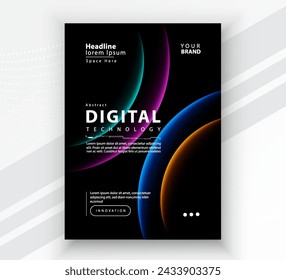 Poster brochure cover banner presentation layout template, Technology digital futuristic internet network connection black background, Abstract cyber future tech communication, Ai big data science 3d