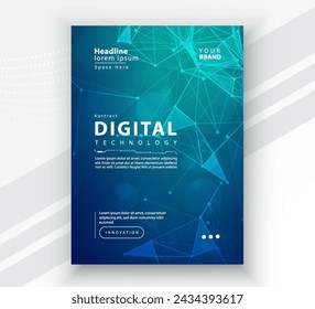 Poster brochure cover banner presentation layout template, Technology digital futuristic internet network connection green blue background, Abstract cyber future tech communication Ai big data science