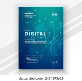 Poster brochure cover banner presentation layout template, Technology digital futuristic internet network connection green blue background, Abstract cyber future tech communication Ai big data science