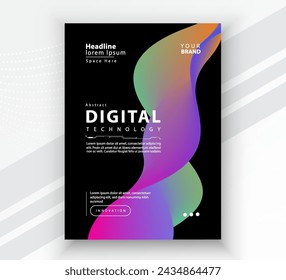 Poster brochure cover banner presentation layout template, Technology digital futuristic internet network connection black background, Abstract cyber future tech communication, Ai big data science 3d