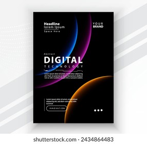 Poster brochure cover banner presentation layout template, Technology digital futuristic internet network connection black background, Abstract cyber future tech communication, Ai big data science 3d