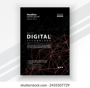 Poster brochure cover banner presentation layout template, Technology digital futuristic internet network connection black background, Abstract cyber future tech communication, Ai big data science 3d