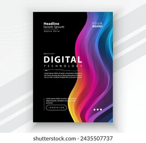 Plantilla de diseño de presentación de banner de portada de folleto de póster, Tecnología digital futurista conexión de red de Internet fondo negro, Comunicación tecnológica de futuro cibernético abstracto, Ai big data science 3d