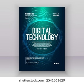 Poster brochure cover banner presentation layout template, Technology digital futuristic internet network connection green blue background, Abstract cyber future tech communication Ai big data science
