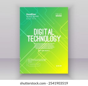 Poster brochure cover banner presentation layout template, Technology digital futuristic internet network connection green blue background, Abstract cyber future tech communication Ai big data science