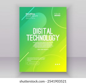 Poster brochure cover banner presentation layout template, Technology digital futuristic internet network connection green blue background, Abstract cyber future tech communication Ai big data science