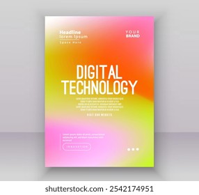 Modelo de layout de apresentação de banner da capa do folheto do cartaz, fundo de gradiente amarelo alaranjado da rede de internet futurista digital da tecnologia, tecnologia do futuro cibernético abstrato, Ai big data vetor de negócios