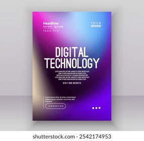 Poster brochure cover banner presentation layout template, Technology digital futuristic internet network blue purple gradient background, Abstract cyber future tech, Ai big data business vector