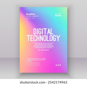 Poster brochure cover banner presentation layout template, Technology digital futuristic internet network green pink purple gradient background, Abstract cyber future tech, Ai big data business vector