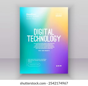 Poster brochure cover banner presentation layout template, Technology digital futuristic internet network pink purple green gradient background, Abstract cyber future tech, Ai big data business vector