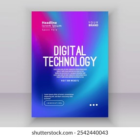 Modelo de layout de apresentação de banner de capa de brochura de cartaz, tecnologia digital futurista internet rede azul roxo gradiente fundo, tecnologia cibernética abstrata futuro, Ai big data business vetor