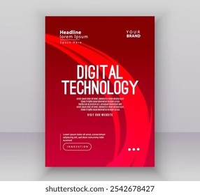 Poster brochure cover banner presentation layout template, Technology digital futuristic internet network red gradient background, Abstract cyber future tech, Ai big data business flyer annual vector