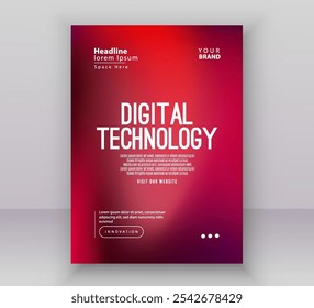 Modelo de layout de apresentação de banner da capa do folheto do cartaz, fundo de gradiente vermelho da rede de internet futurista digital da tecnologia, tecnologia do futuro cibernético abstrato, folheto anual do negócio de grande porte do Ai