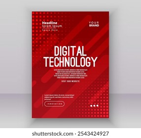 Modelo de layout de apresentação de banner da capa do folheto do cartaz, fundo de gradiente vermelho da rede de internet futurista digital da tecnologia, tecnologia do futuro cibernético abstrato, folheto anual do negócio de grande porte do Ai