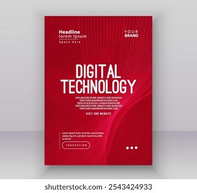 Modelo de layout de apresentação de banner da capa do folheto do cartaz, fundo de gradiente vermelho da rede de internet futurista digital da tecnologia, tecnologia do futuro cibernético abstrato, folheto anual do negócio de grande porte do Ai