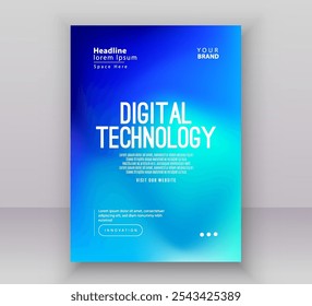 Poster brochure cover banner presentation layout template, Technology digital futuristic internet network green blue gradient background, Abstract cyber future tech, Ai big data business flyer vector