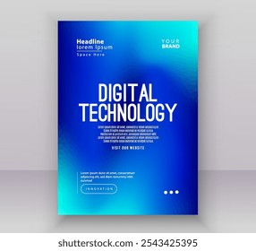 Poster brochure cover banner presentation layout template, Technology digital futuristic internet network green blue gradient background, Abstract cyber future tech, Ai big data business flyer vector