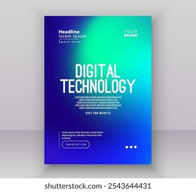 Poster brochure cover banner presentation layout template, Technology digital futuristic internet network green blue gradient background, Abstract cyber future tech, Ai big data business flyer vector