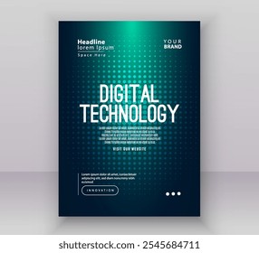 Modelo de layout de apresentação de banner de capa de brochura de cartaz, tecnologia digital futurista internet rede verde fundo gradiente azul, tecnologia abstrata cyber future, Ai big data business flyer vetor