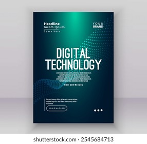 Poster brochure cover banner presentation layout template, Technology digital futuristic internet network green blue gradient background, Abstract cyber future tech, Ai big data business flyer vector