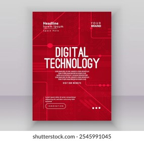 Poster brochure cover banner presentation layout template, Technology digital futuristic internet network red gradient background, Abstract cyber future tech, Ai big data business flyer annual vector