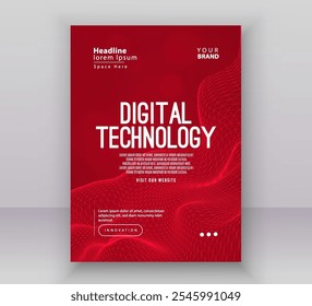 Poster brochure cover banner presentation layout template, Technology digital futuristic internet network red gradient background, Abstract cyber future tech, Ai big data business flyer annual vector