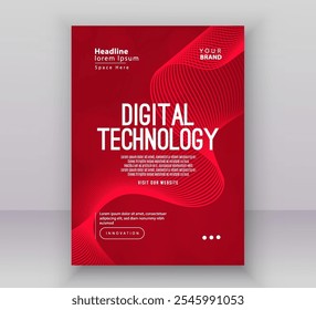 Modelo de layout de apresentação de banner da capa do folheto do cartaz, fundo de gradiente vermelho da rede de internet futurista digital da tecnologia, tecnologia do futuro cibernético abstrato, folheto anual do negócio de grande porte do Ai