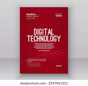 Poster brochure cover banner presentation layout template, Technology digital futuristic internet network red gradient background, Abstract cyber future tech, Ai big data business flyer annual vector